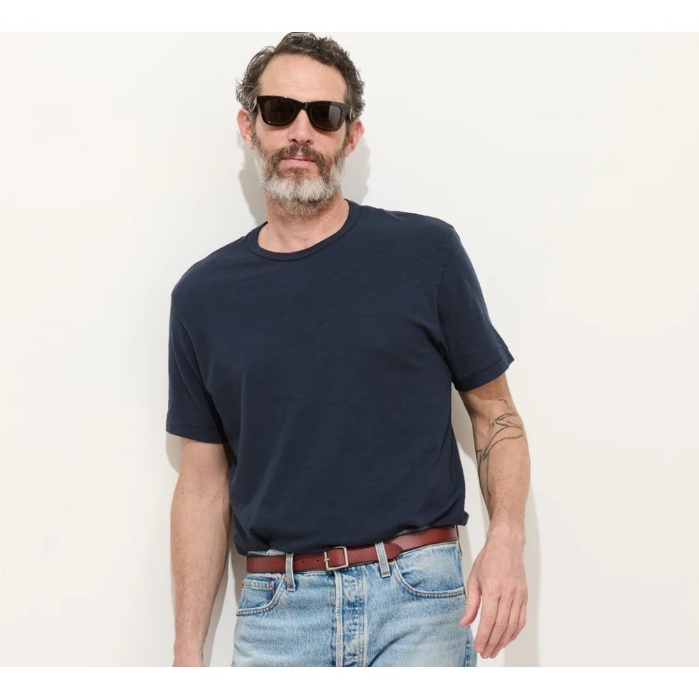 Alex Mill Mens Blue Slub Cotton Crew Neck Short Sleeve T-Shirt Size Large